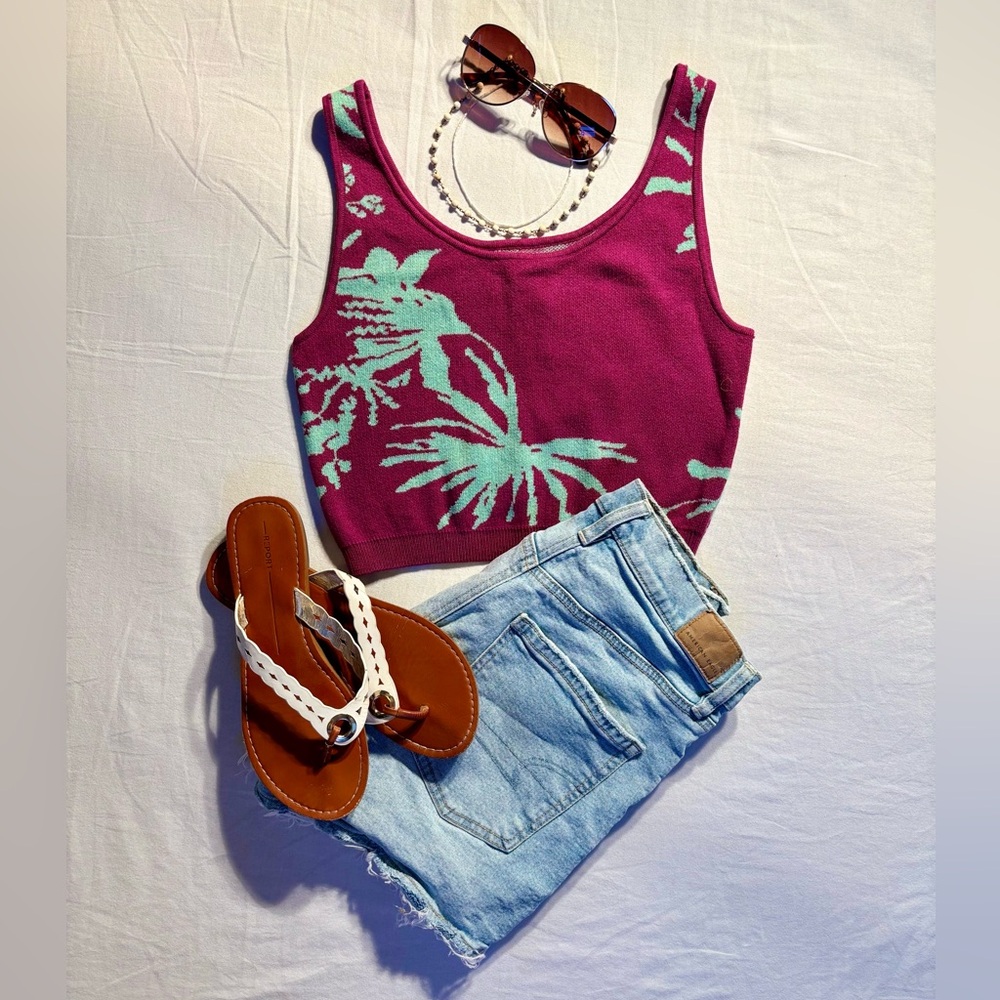 Tropical Vibes Magenta and Teal Tank Top